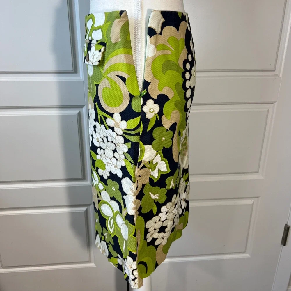 J.Crew Floral Print Mini‎ Skirt Womens Size 2 Green White Black Mod Retro